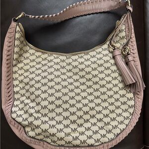 Michael Kors Pink and Cream Hobo Bag with Monogram